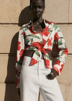 MANGO Koszule I Bluzki*Wzorzysta koszula z kokardą