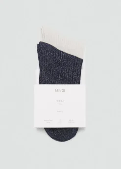 MANGO Więcej Akcesoriów*Zestaw 2 par skarpetek z prążkowanego lureksu